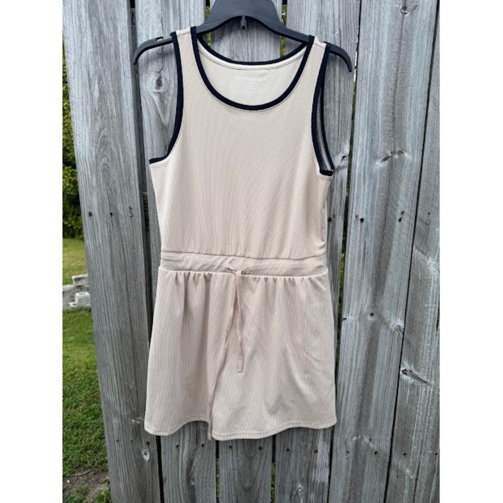 Athleisure Sporty Recreation Thread & Supply Romper M Tan Black Ringer Ribbed